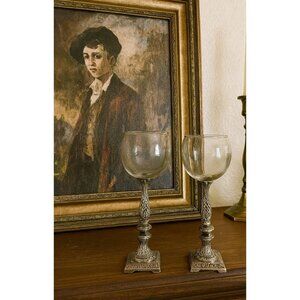 Vintage Hollywood Regency Glass and Metal Candle Holder 8” Tall